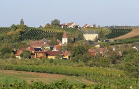 Blick auf Mitterretzbach, © Wolfgang Gerzer Blick auf das Dorf Mitterretzbach mit Weinbergen im Hintergrund.